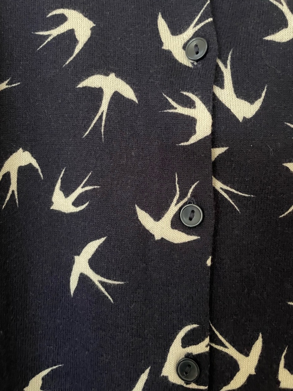 Ann Taylor Navy Bird Print Cardigan Swallow Button Front Knit 100% cotton - Picture 3 of 4